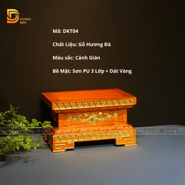 Đôn Kê Tượng Chữ Nhật Gỗ Hương Dát Vàng DTK04 - Ảnh 2