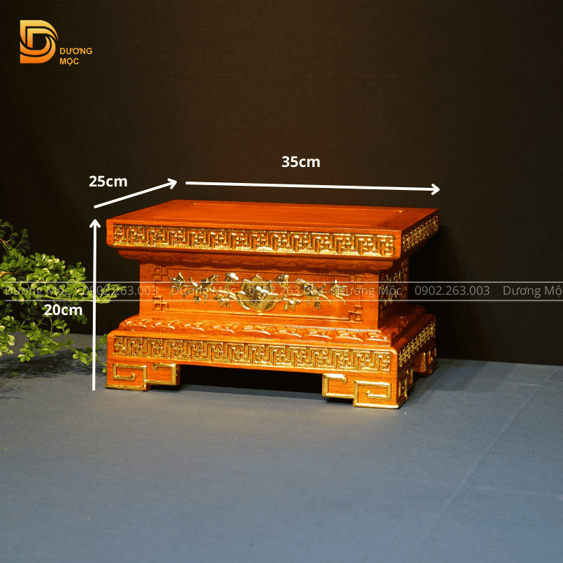 Đôn Kê Tượng Chữ Nhật Gỗ Hương Dát Vàng DTK04