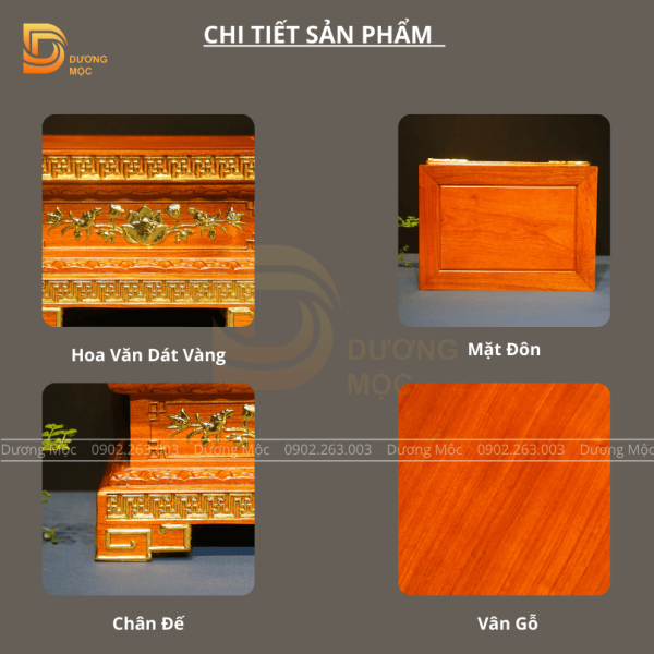 Đôn Kê Tượng Chữ Nhật Gỗ Hương Dát Vàng DTK04 - Ảnh 7