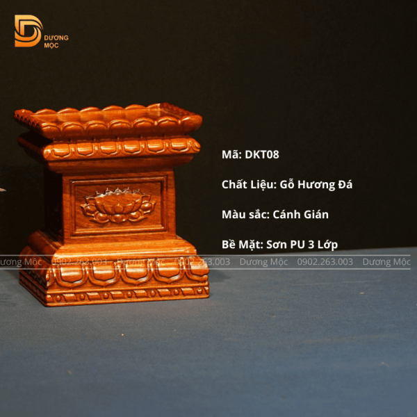 Đôn Kê Tượng Gỗ Hương Chạm Sen 15x15 DKT08 - Ảnh 3