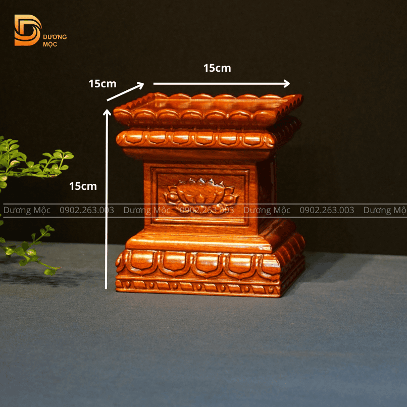 Đôn Kê Tượng Gỗ Hương Chạm Sen 15x15 DKT08