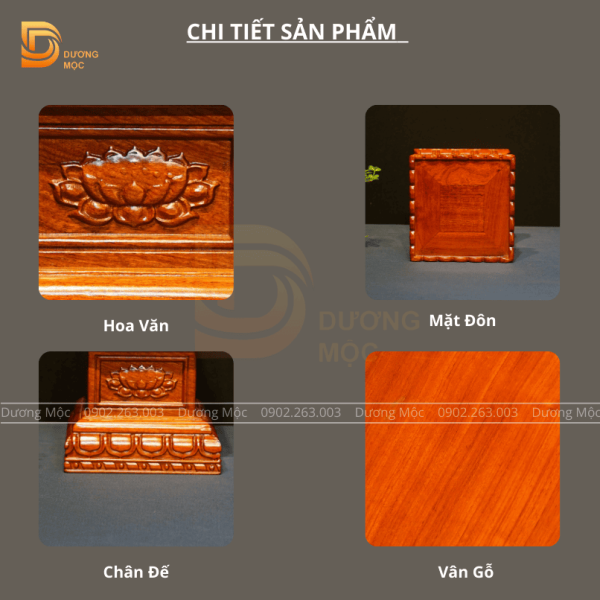 Đôn Kê Tượng Gỗ Hương Chạm Sen 15x15 DKT08 - Ảnh 7