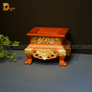 Đôn Vuông Gỗ Hương Chạm Rồng Dát Vàng 20x16 DTK10