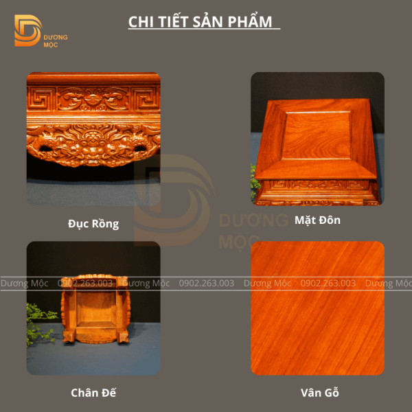 Đôn Vuông Gỗ Hương Chạm Rồng 25x16 DTK11 - Ảnh 9
