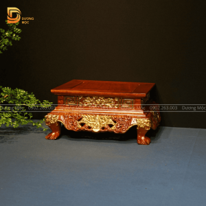 Đôn Vuông Gỗ Hương Chạm Rồng Dát Vàng 30x16 DTK12