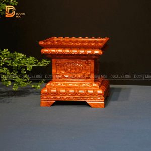 Đôn Vuông Kê Tượng Chạm Sen Gỗ Hương 20x20 DKT15