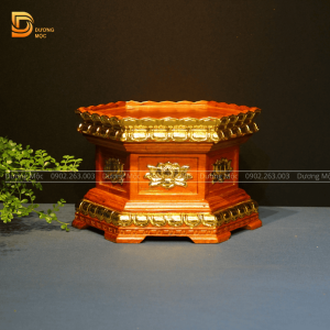 Đôn Kê Tượng Lục Giác Gỗ Hương Dát Vàng 30x20 DTK01