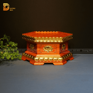 Đôn Kê Tượng Lục Giác Gỗ Hương Dát Vàng 40x20 DTK02