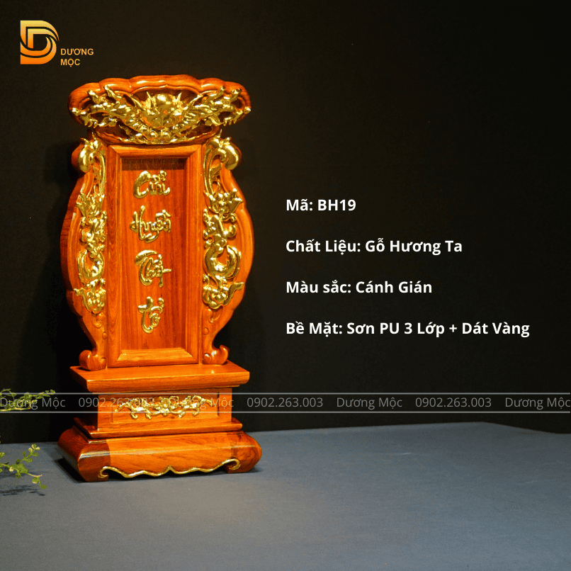 Bài Vị Hổ Phù Chân Quỳ Gỗ Hương Dát Vàng BH19
