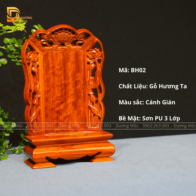Bài Vị Nhỏ Hoa Sen Gỗ Hương Cao 18 cm BH02