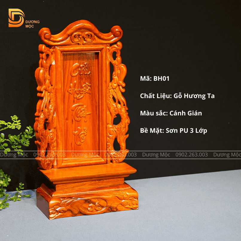 Bài Vị Thờ Gỗ Hương Song Long 41 cm BH01