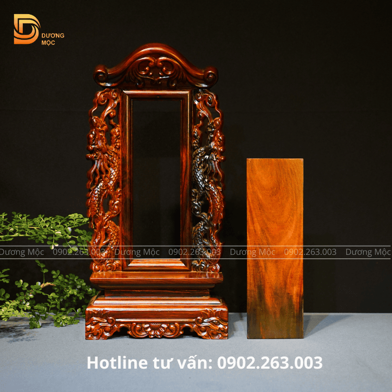 Bài vị thờ song long gỗ trắc