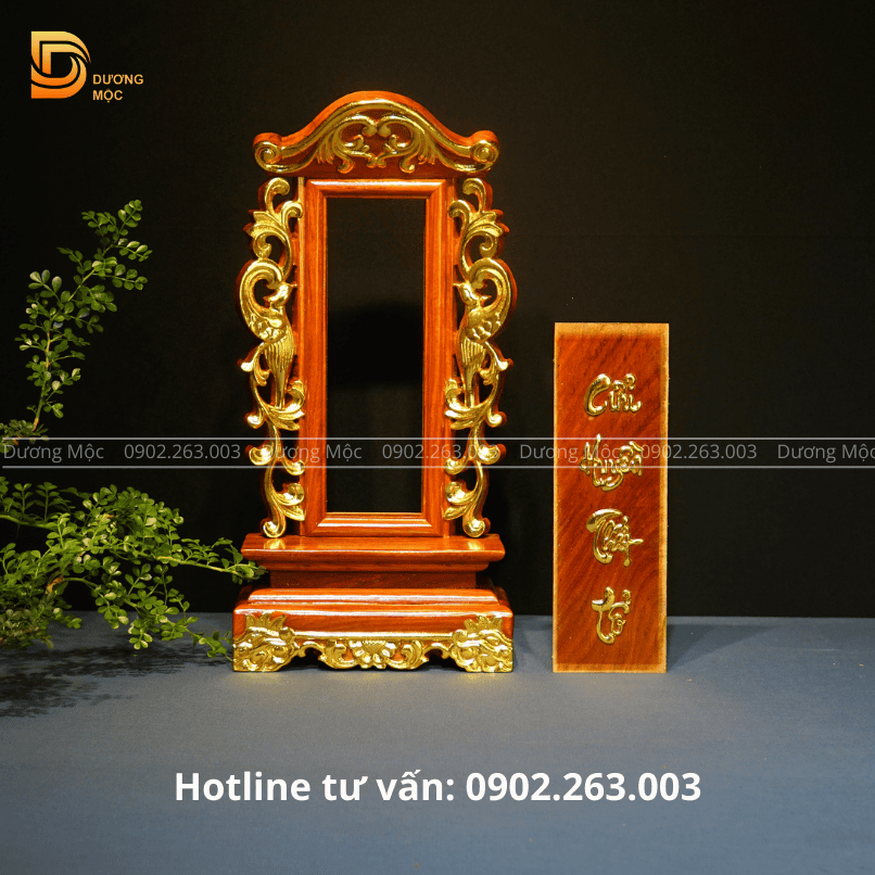 Bài Vị Thờ Song Phụng Gỗ Hương Dát Vàng Cao 48 cm BH18