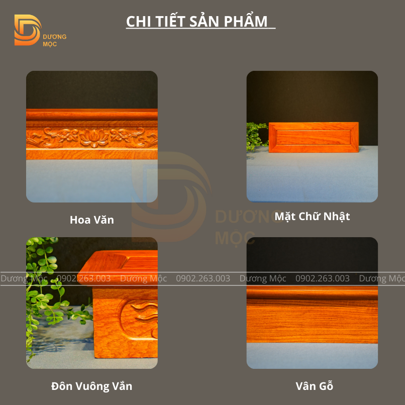 Đôn Kê Tượng Chữ Nhật Gỗ Hương DKT25