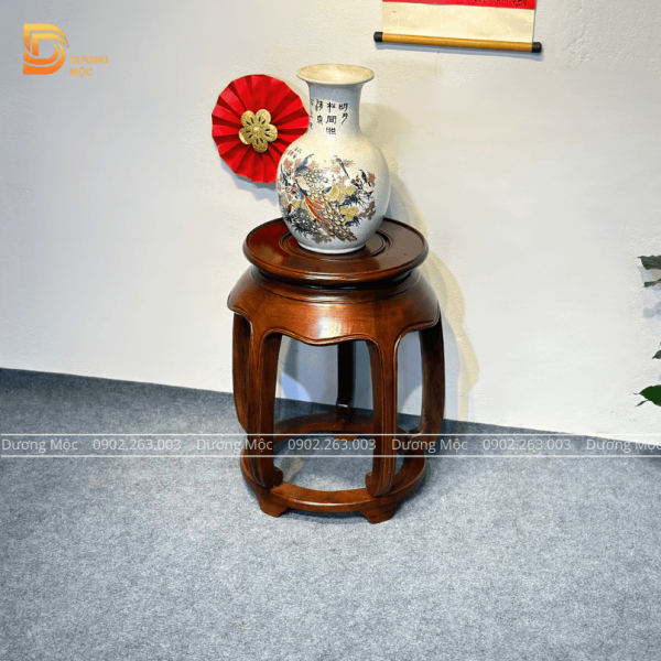 Đôn Tròn Gỗ Hương Đơn Giản Màu Óc Chó DG07