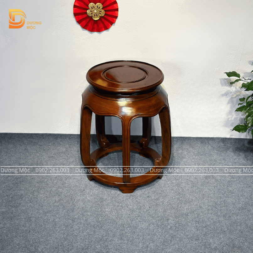 Đôn Tròn Gỗ Hương Đơn Giản Màu Óc Chó DG07