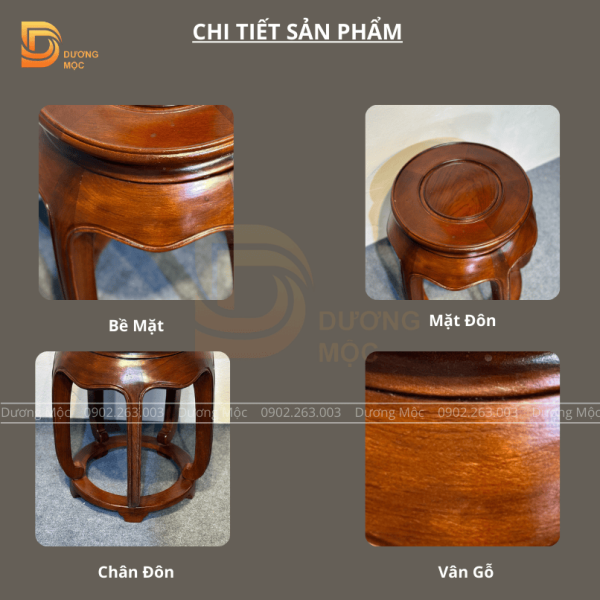Đôn Tròn Gỗ Hương Đơn Giản Màu Óc Chó DG07 - Ảnh 10