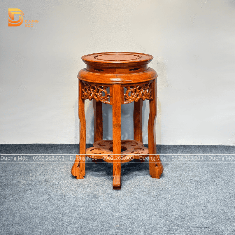 Đôn Tròn Gỗ Hương Chạm Chim Phượng 50cm DG05