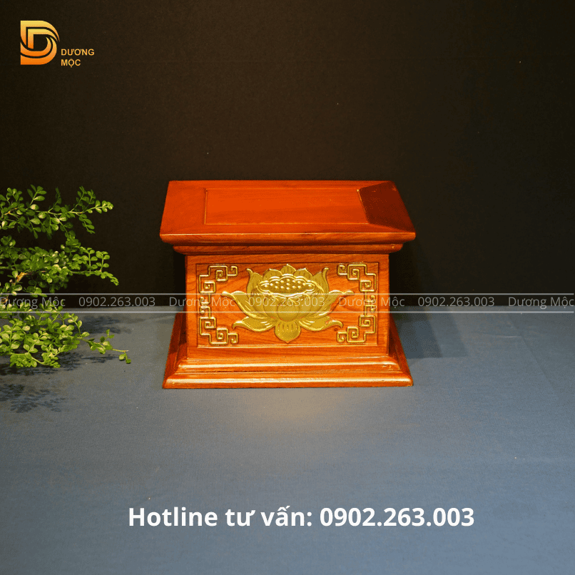 Đôn Vuông Gỗ Hương Chạm Sen Dát Vàng 30x20 DKT21 - Ảnh 4