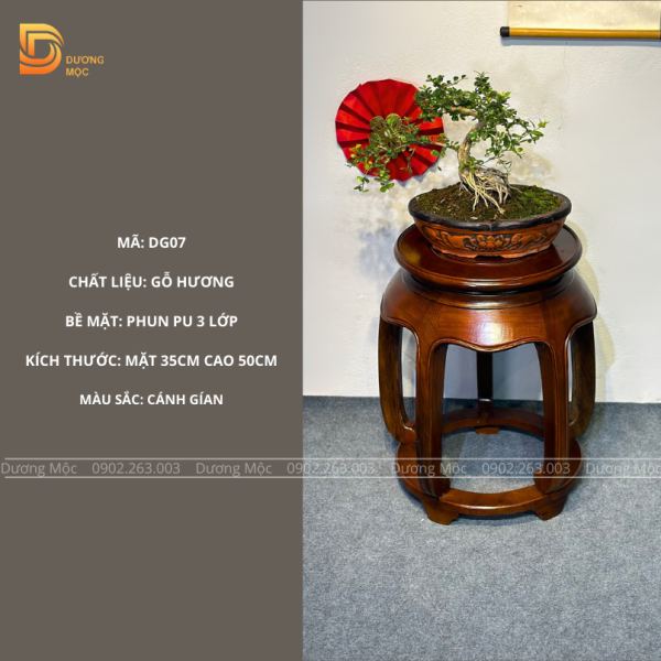 Đôn Tròn Gỗ Hương Đơn Giản Màu Óc Chó DG07 - Ảnh 2