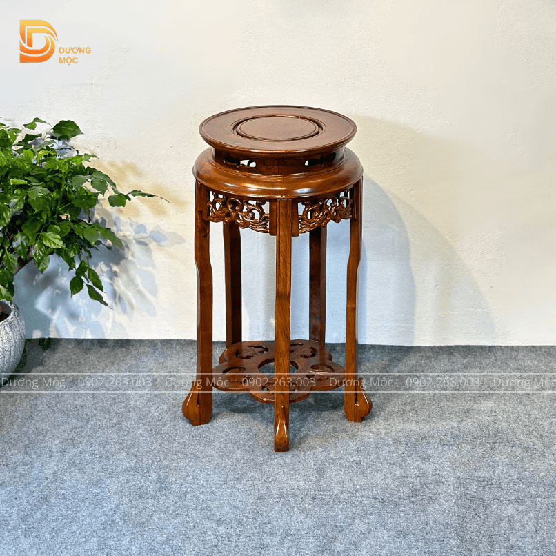 Đôn Tròn Gỗ Hương Chạm Phượng 30x60cm DG11