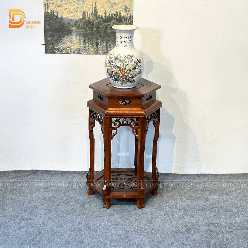 Đôn Lục Giác Gỗ Hương Màu Óc Chó Cao 60 cm DG14