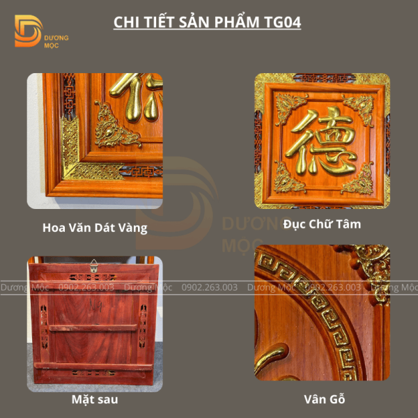 Tranh Chữ Đức Gỗ Hương Dát Vàng TG04 - Ảnh 7