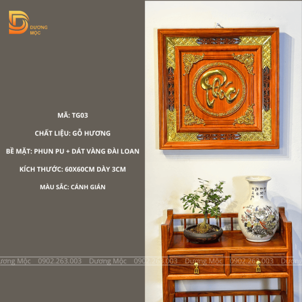 Tranh Chữ Phúc Gỗ Hương Dát Vàng TG03 - Ảnh 2