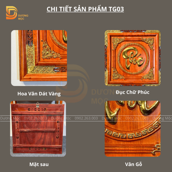Tranh Chữ Phúc Gỗ Hương Dát Vàng TG03 - Ảnh 9
