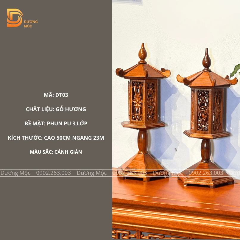 Cặp Đèn Thờ Gỗ Hương DT03