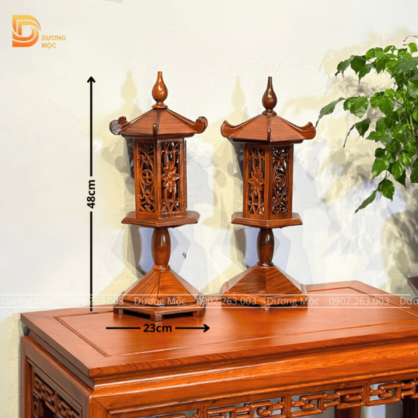 Cặp Đèn Thờ Gỗ Hương DT03 - Ảnh 3