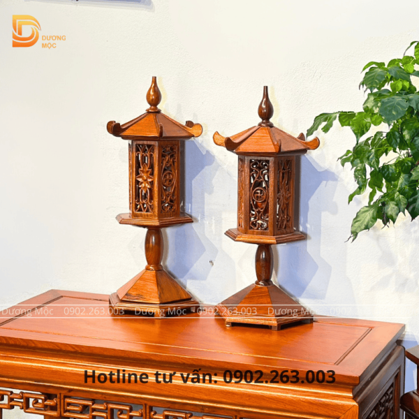 Cặp Đèn Thờ Gỗ Hương DT03 - Ảnh 4