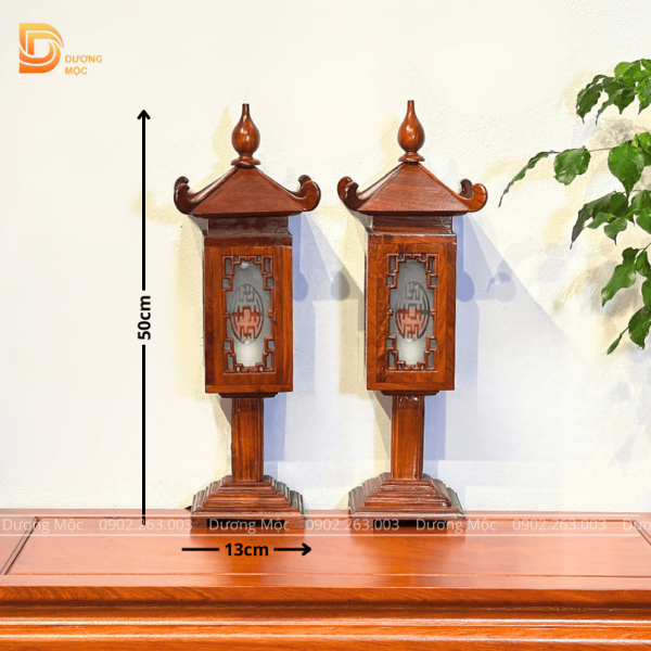 Cặp Đèn Thờ Gỗ Hương Mặt Kính DT04 - Ảnh 3