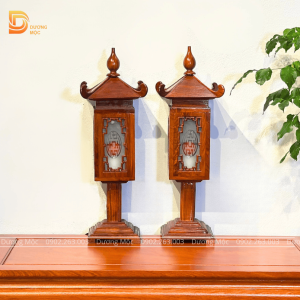 Cặp Đèn Thờ Gỗ Hương Mặt Kính DT04