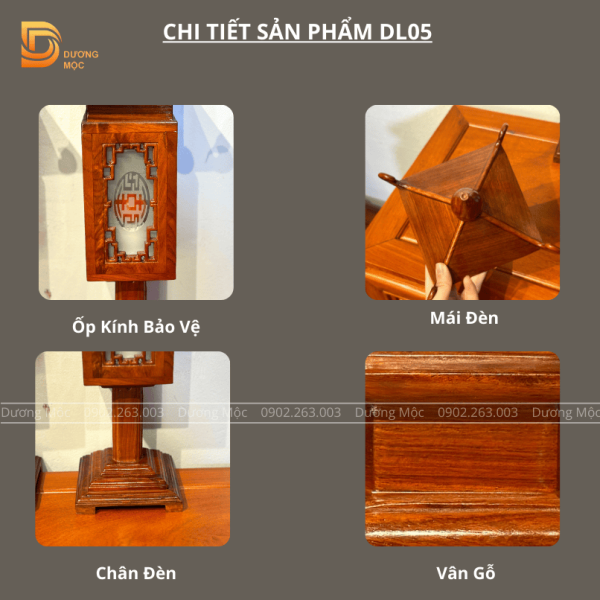 Cặp Đèn Thờ Gỗ Hương Mặt Kính DT04 - Ảnh 8