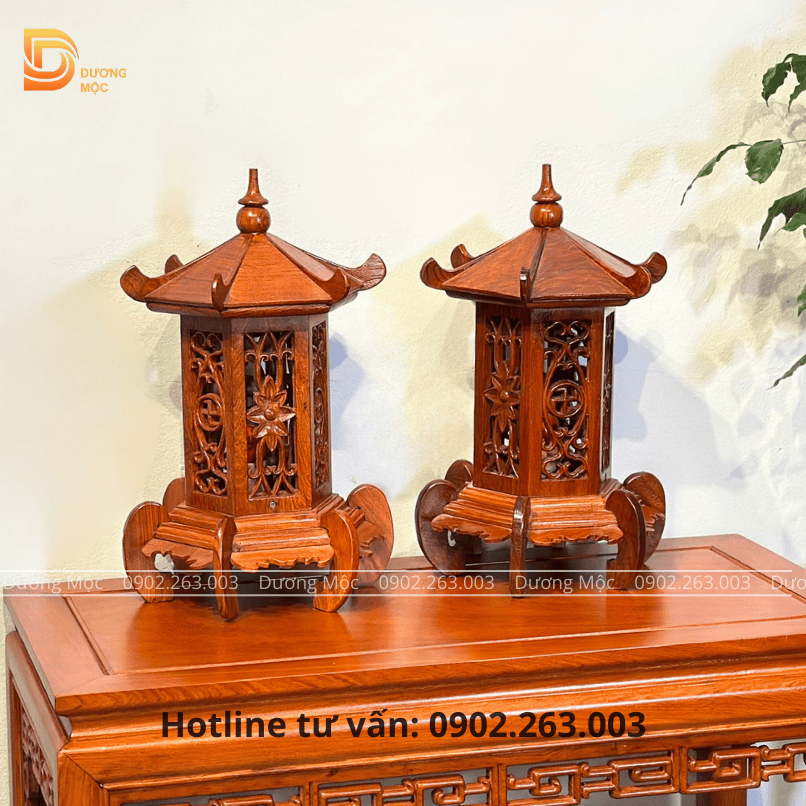 Cặp Đèn Thờ Lục Lăng Gỗ Hương DT02