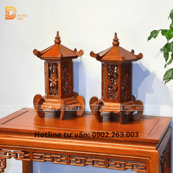 Cặp Đèn Thờ Lục Lăng Gỗ Hương DT02 - Ảnh 4