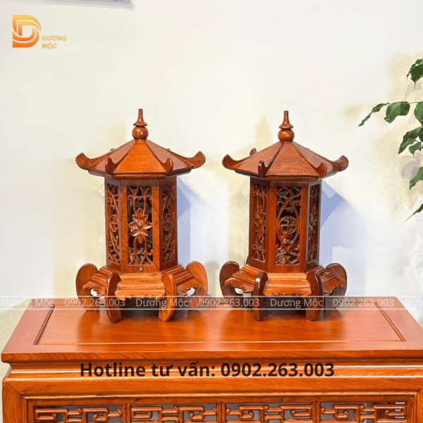 Cặp Đèn Thờ Lục Lăng Gỗ Hương DT02 - Ảnh 5