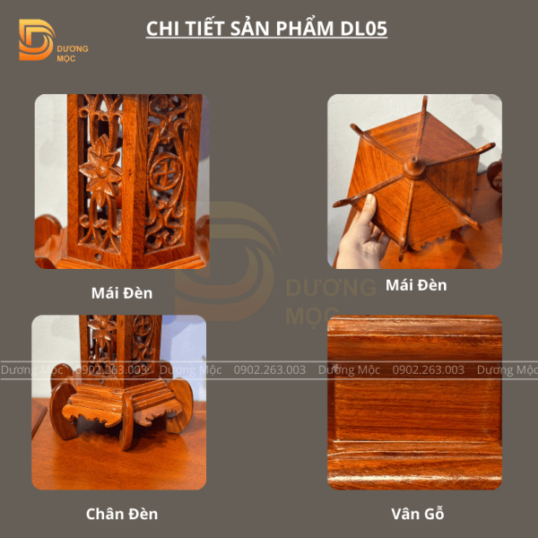 Cặp Đèn Thờ Lục Lăng Gỗ Hương DT02 - Ảnh 7