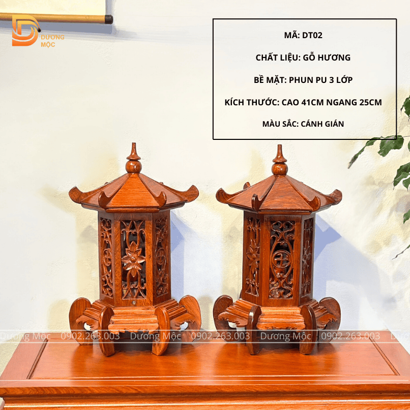 Cặp Đèn Thờ Lục Lăng Gỗ Hương DT02