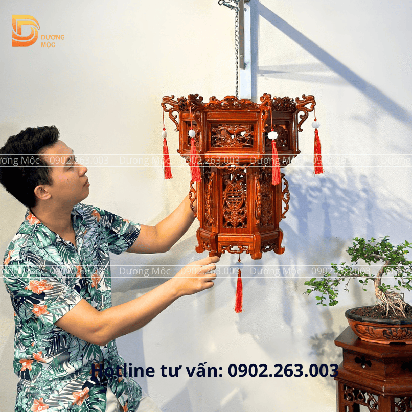 Đèn Lồng Gỗ Hương Hoa Sen 45cm DL02