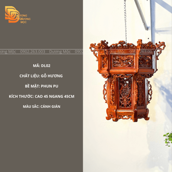 Đèn Lồng Gỗ Hương Hoa Sen 45cm DL02 - Ảnh 2