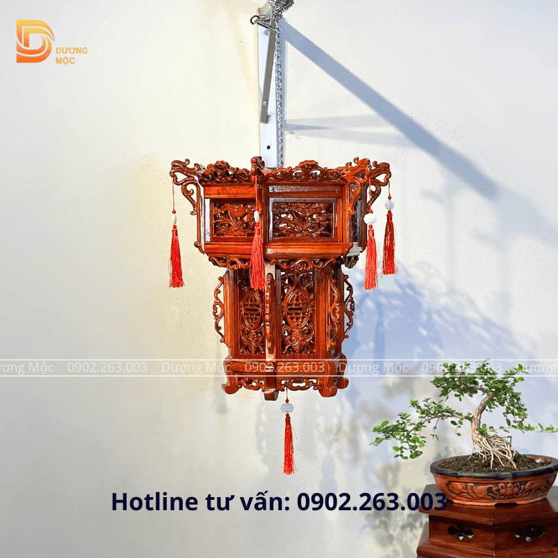 Đèn Lồng Gỗ Hương Hoa Sen 45cm DL02