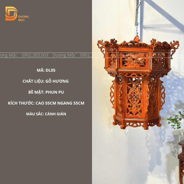 Đèn Lồng Gỗ Hương Hoa Sen 55cm DL05 - Ảnh 2