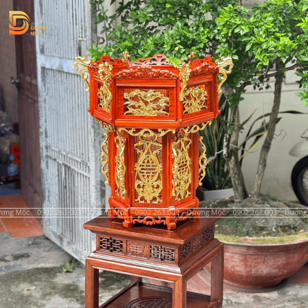 Đèn Lồng Gỗ Hương Hoa Sen Dát Vàng 55cm DL04 - Ảnh 5