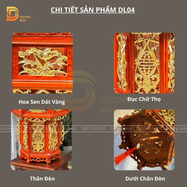 Đèn Lồng Gỗ Hương Hoa Sen Dát Vàng 55cm DL04 - Ảnh 11