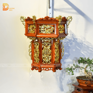 Đèn Lồng Gỗ Hương Hoa Sen Dát Vàng 55cm DL04