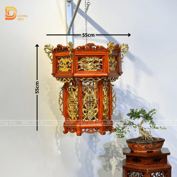 Đèn Lồng Gỗ Hương Hoa Sen Dát Vàng 55cm DL04 - Ảnh 3