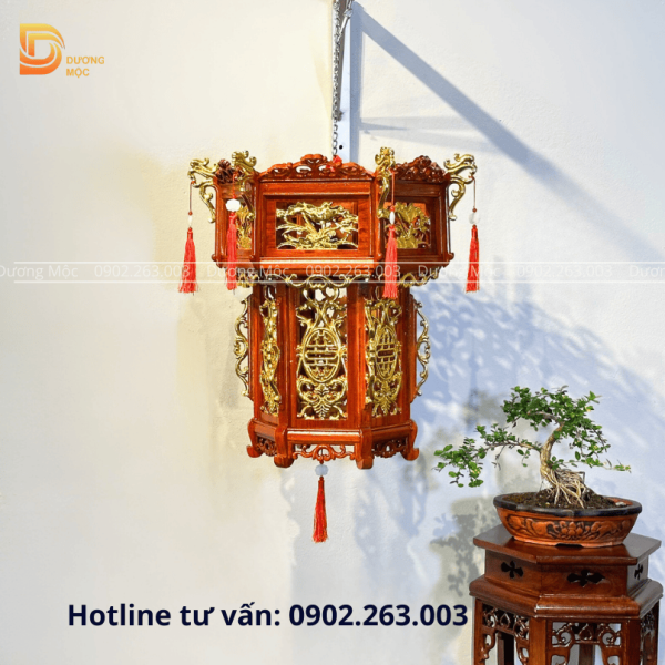 Đèn Lồng Gỗ Hương Hoa Sen Dát Vàng 55cm DL04 - Ảnh 9