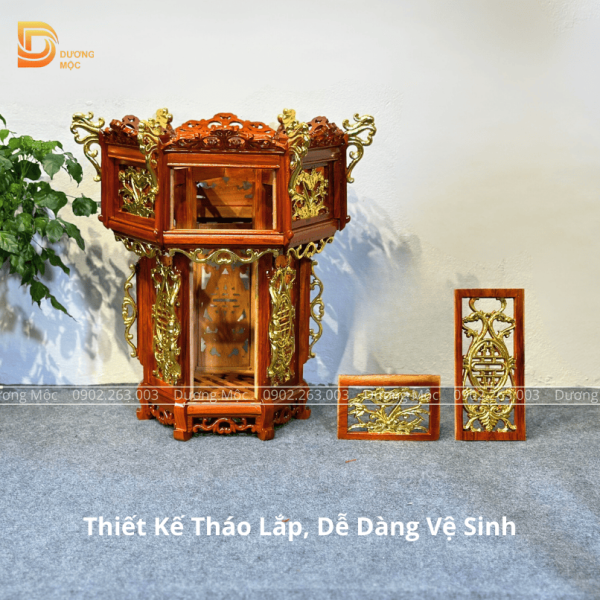 Đèn Lồng Gỗ Hương Hoa Sen Dát Vàng 55cm DL04 - Ảnh 4